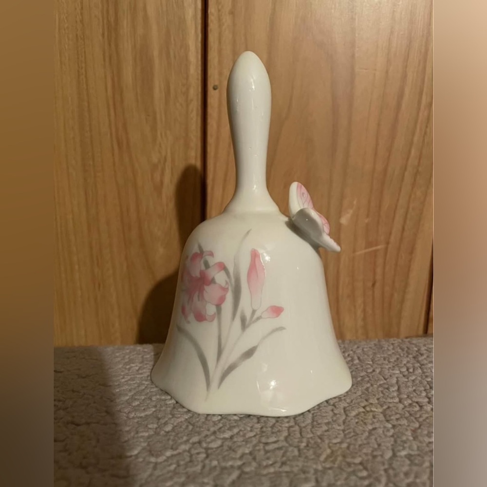 Floral Ceramic Bell with Butterfly Accent